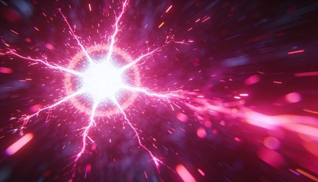 Radiating white energy core sending pink and purple tendrils through cosmic nebula