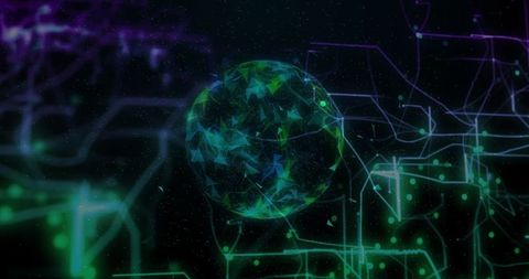 Futuristic digital sphere in abstract data network