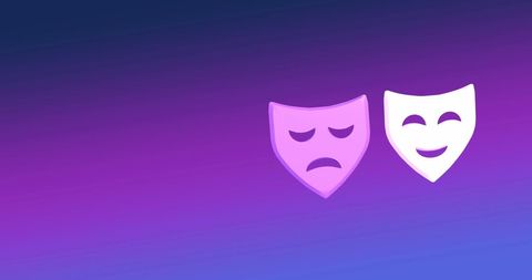 Comedy and Tragedy Drama Masks on Blue Purple Gradient