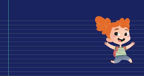 Joyful Cartoon Girl with Backpack on Notebook Lines - Download Free Stock Images Pikwizard.com