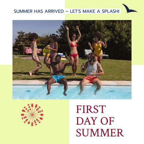 Diverse Friends Celebrating First Day of Summer by Pool - Download Free Stock Templates Pikwizard.com