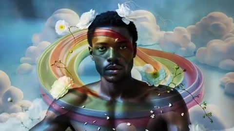 Man in Dreamlike Setting with Ribbon and Petals