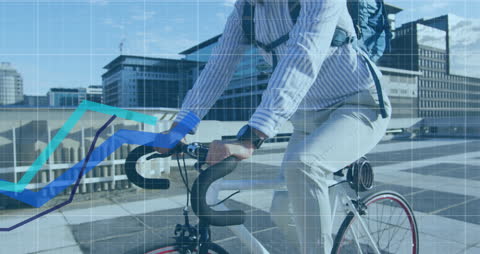 Modern Businessman Biking with Digital Financial Data Animation