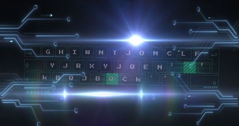 Futuristic holographic keyboard in cyberspace