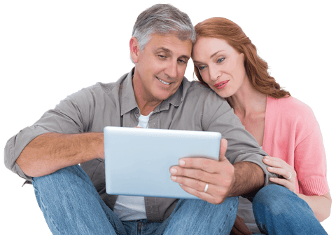 Smiling Mature Couple Engaged with Tablet on Transparent Background - Download Free Stock Videos Pikwizard.com
