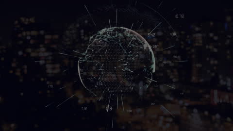 Digital Globe Over Cityscape at Night Illustrating Global Business
