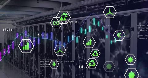 digital eco monitoring across high-tech server grid - Download Free Stock Images Pikwizard.com