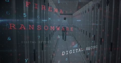 Cybersecurity Warning Displayed Over Man in Server Room - Download Free Stock Images Pikwizard.com