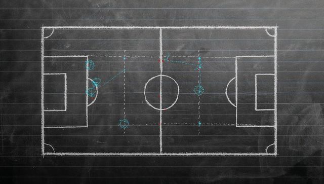 Soccer field chalkboard diagram with tactics drawn