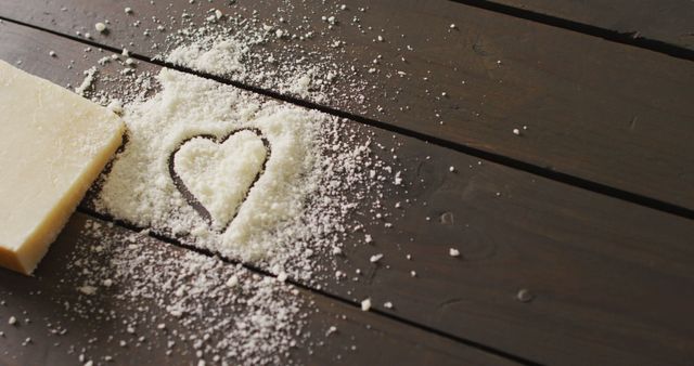 Heart Shaped Drawing in Flaky Cheese on Wooden Table - Download Free Stock Images Pikwizard.com