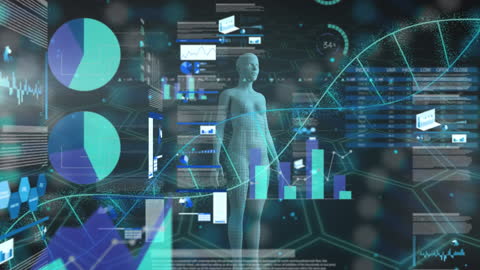 Futuristic DNA and Digital Human with Data Visualization