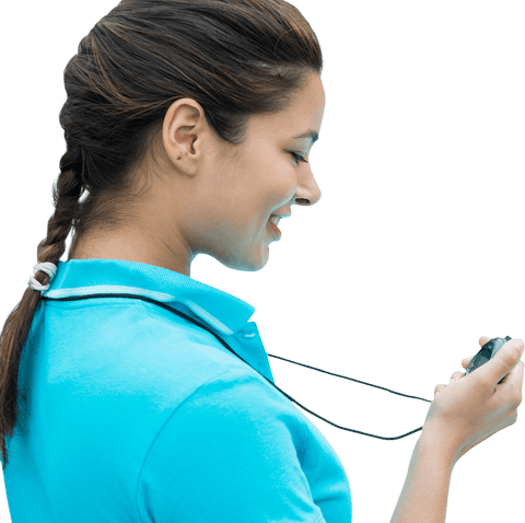 Caucasian Female Trainer Holding Stopwatch on Transparent Background - Download Free Stock Videos Pikwizard.com
