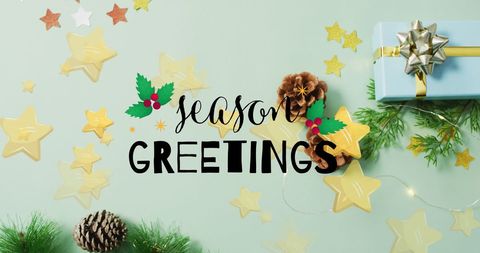 Festive Season Greetings with Stars and Holiday Decorations