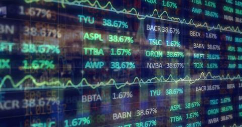 Financial data interface over cityscape
