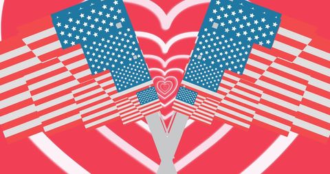 Patriotic Display of American Flags and Heart Design