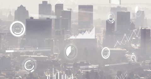 Cityscape with Futuristic Digital Interface Overlay - Download Free Stock Images Pikwizard.com