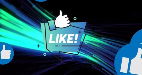 Digital Like Icons with Neon Light Streaks