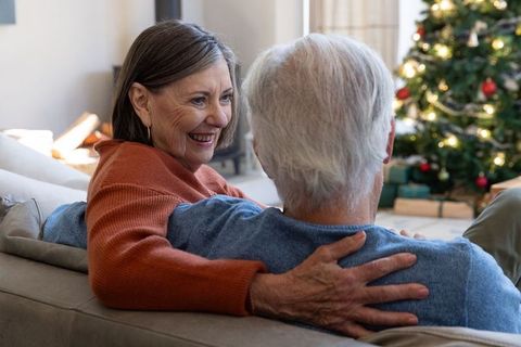 Senior Couple Enjoying Cozy Holiday Moment at Home