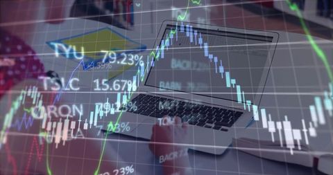 Teenager analyzing financial data on laptop at home office