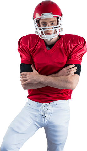 Transparent american football player in uniform with arms crossed