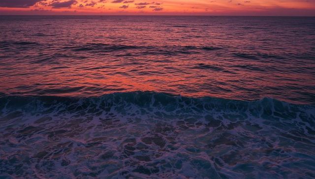 Panoramic Ocean with Vibrant Sunset Sky