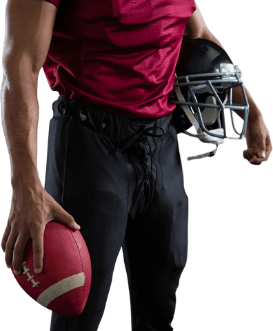 Transparent Mid Section of American Football Player Holding Helmet