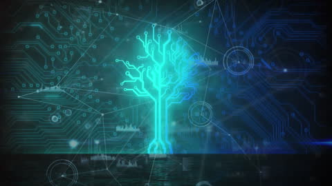 Futuristic Tree with Data Connections and Neon Light