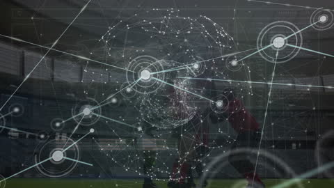 Digital Network Overlay on Rugby Players Illustrating Global Connectivity