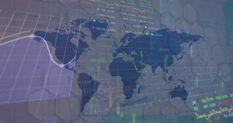 Overlay of Financial Data on World Map for Global Business Concept
