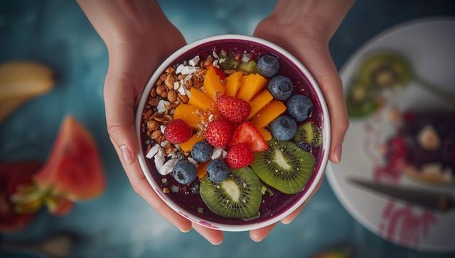Vibrant Fruit Smoothie Bowl with Fresh Berries and Kiwi