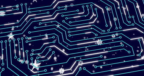 Futuristic Circuit Network with Stars on Blue Background