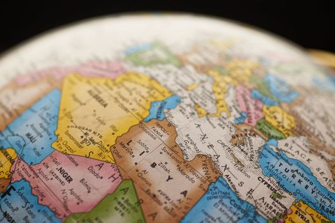 Focusing on North Africa and Middle East on Vintage Globe Showing Country Borders
