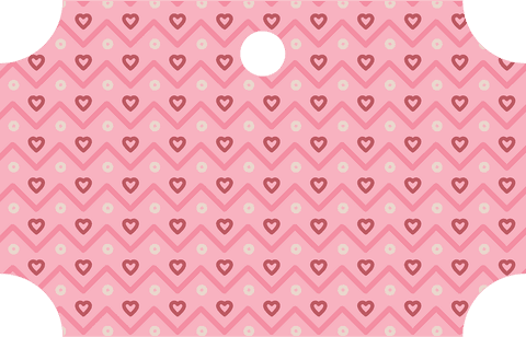 Pink tag with hearts and zigzags on transparent background