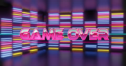 Retro Game Over Animating on Neon Background
