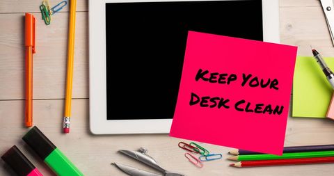 Organized Desk with Clean Workspace Message and Stationery Items - Download Free Stock Images Pikwizard.com