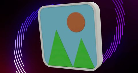 3D Photo Landscape Icon on Purple Spiral Background