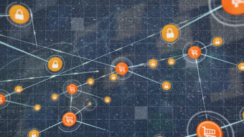Digital Network with Shopping Cart and Security Icons
