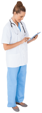Smiling Nurse Utilizing Tablet on Transparent Background - Download Free Stock Videos Pikwizard.com