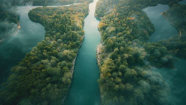 Majestic Turquoise River Cutting Through Lush Forested Valley