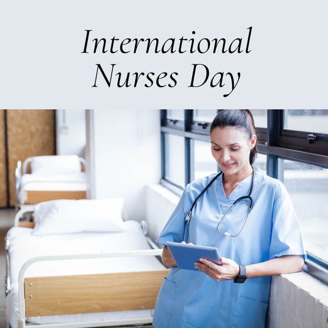 Female Nurse Using Tablet Celebrating International Nurses Day - Download Free Stock Templates Pikwizard.com