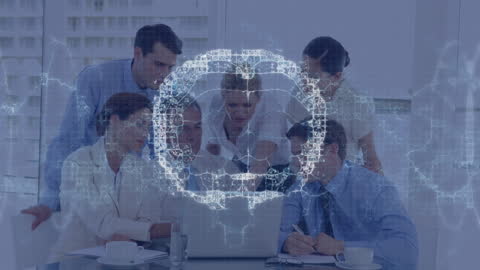 Global Business Team Collaborating with Digital Data Overlay