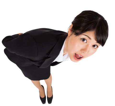 Talking asian businesswoman expressing surprised in suit on transparent background