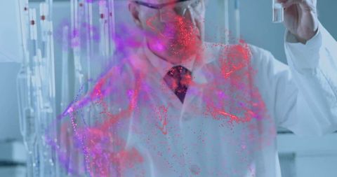 Scientist Analyzing Vibrant Particle Cloud in modern Laboratory