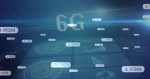 Futuristic 6g interface with data panels and radar graphics