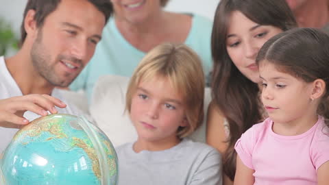 Happy Family Learning with Globe at Home