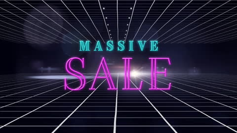 Massive Sale Digital Retro Design with Neon Grid Background