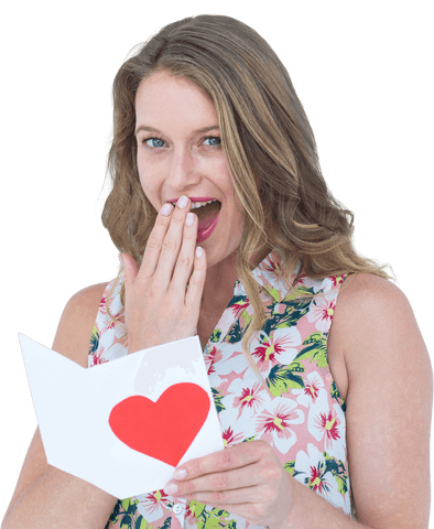 Transparent Surprise Woman Reading Heartfelt Love Letter