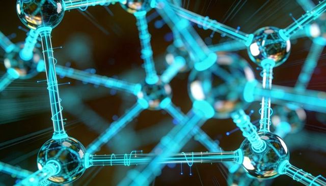 Glowing Nanotech Lattice with Shiny Nodes and Rod Connectors, Neon Energy Filaments