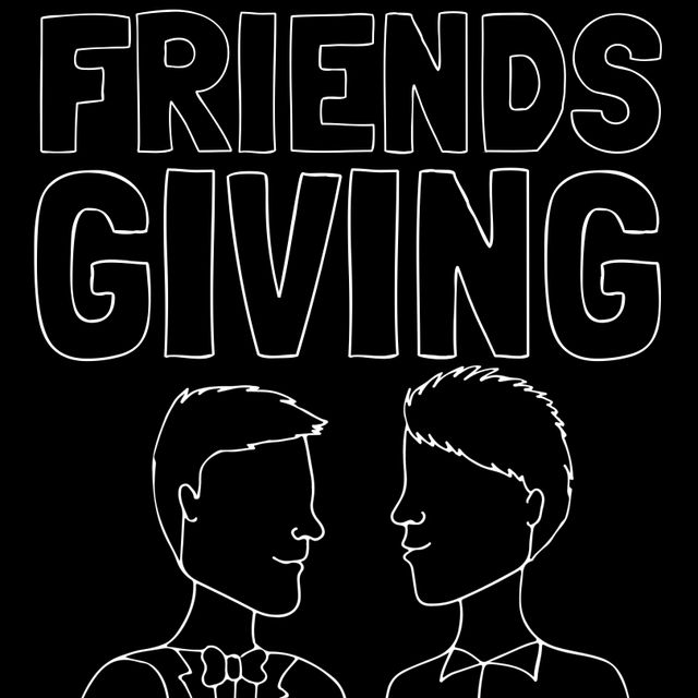 Illustration of two friends facing each other, capturing the essence of Friendsgiving. Ideal for event invitations, holiday cards, social media decoration, and flyers highlighting Friendsgiving celebrations and festive spirits.