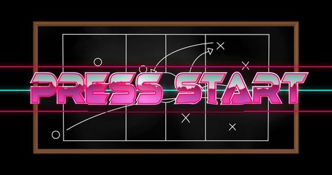 Retro game plan tactics with vibrant press start text overlay